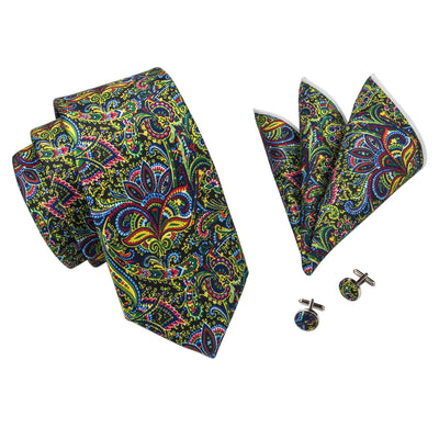 Groene stropdas met veelkleurige bloemen