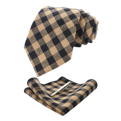 Stropdas in zwarte en bruine gingham-ruit