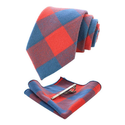 Blauwe en oranje geruite stropdas