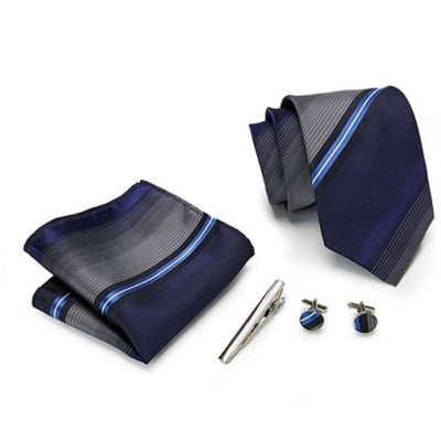 Blauw En Grijs Gestreepte Stropdas