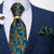Blauwe, marineblauwe en oranje Paisley-stropdas