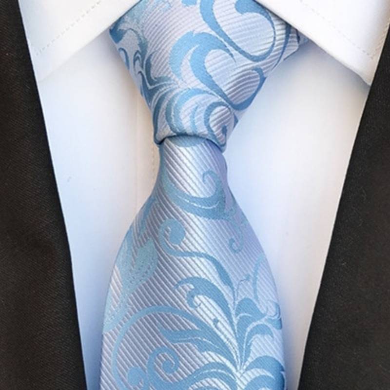 Zilveren stropdas met lichtblauwe bloemen