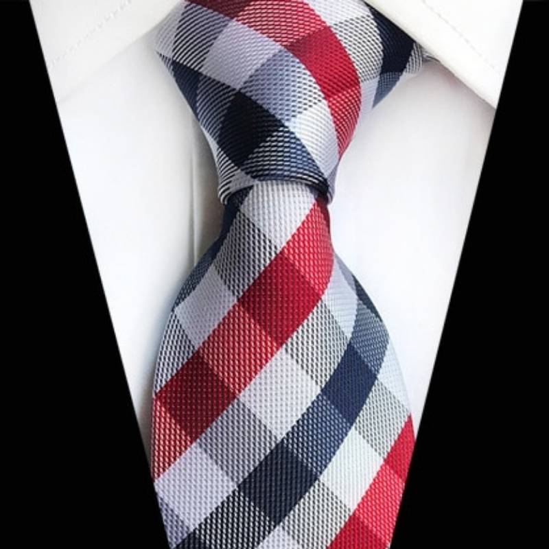 Witte stropdas met rode en grijze ruiten