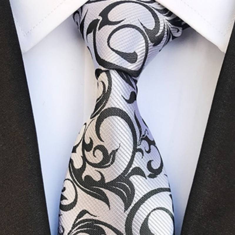 Witte stropdas met zwarte bloemen