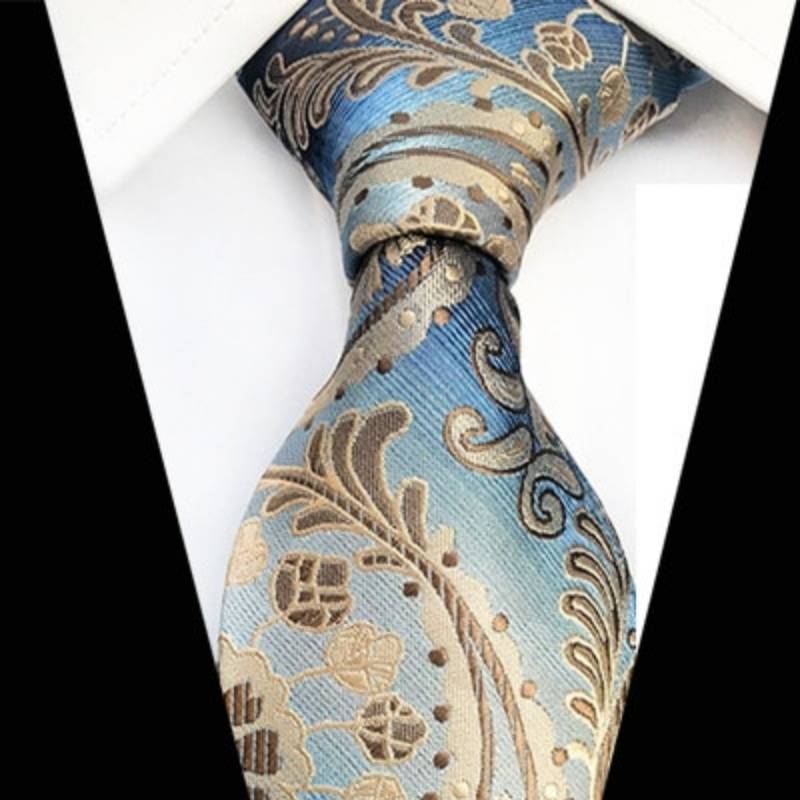 Lichtblauwe stropdas met beige paisleypatroon