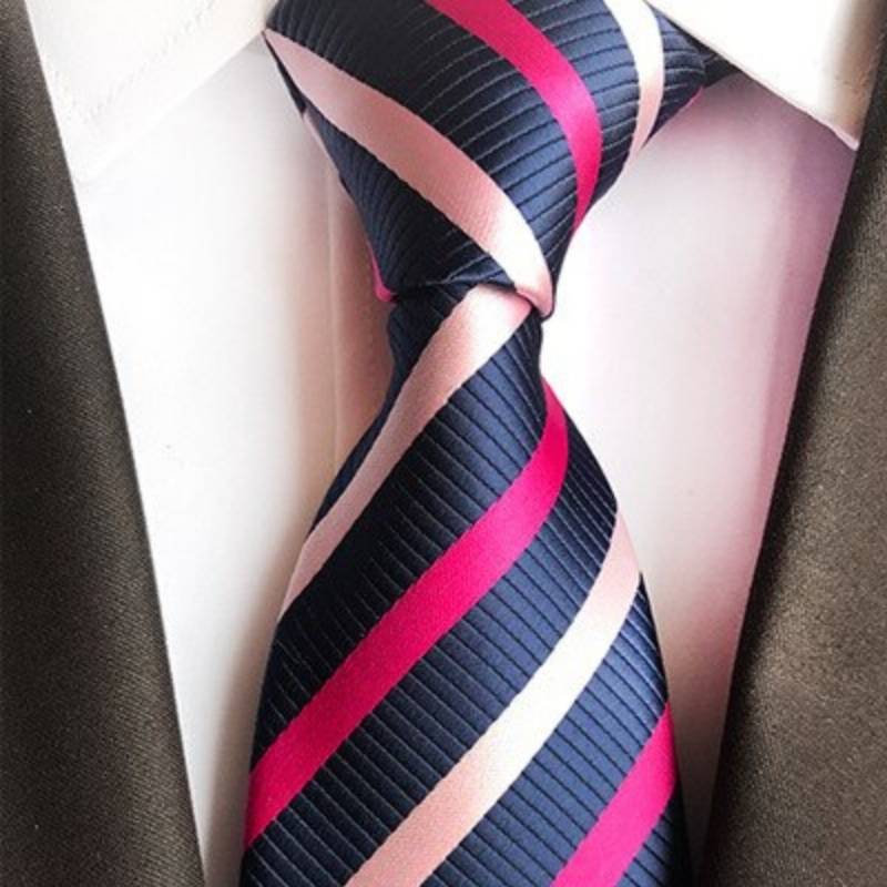 Marineblauwe stropdas met roze strepen