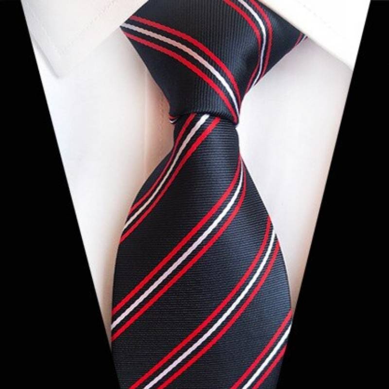 Donkergrijze stropdas met rode en witte strepen