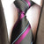 Donkergrijze stropdas met paarse en witte strepen