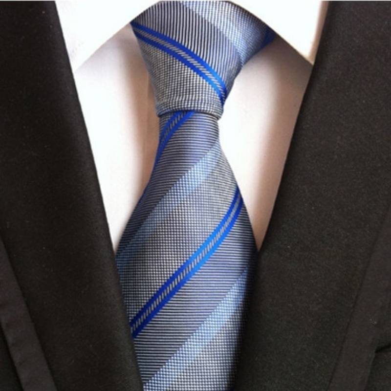 Grijze stropdas met blauwe en hemelsblauwe strepen