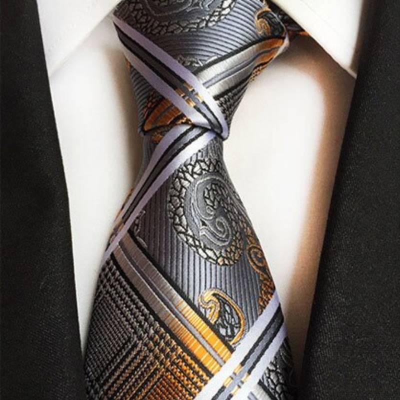 Grijze en oranje stropdas met witte strepen