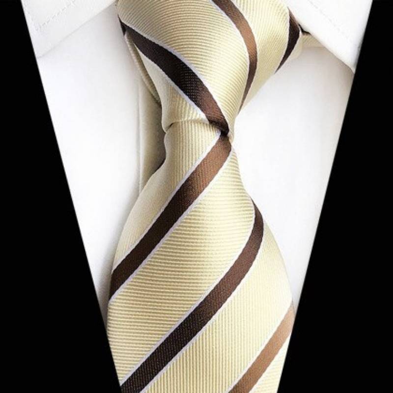 Gele stropdas met bruine strepen