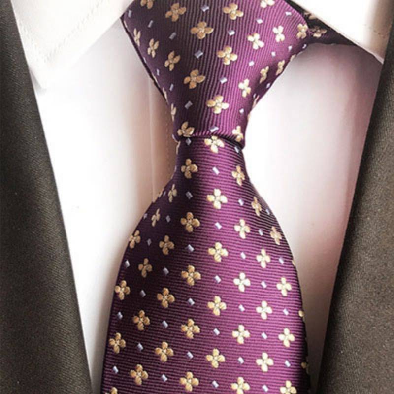 Mauve stropdas met gele bloemen en witte stippen