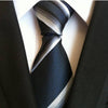 Zwarte en blauwe stropdas met witte en grijze strepen
