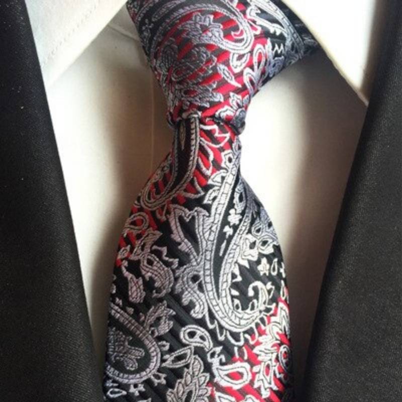 Zwarte en rode stropdas met zilver Paisley-patroon