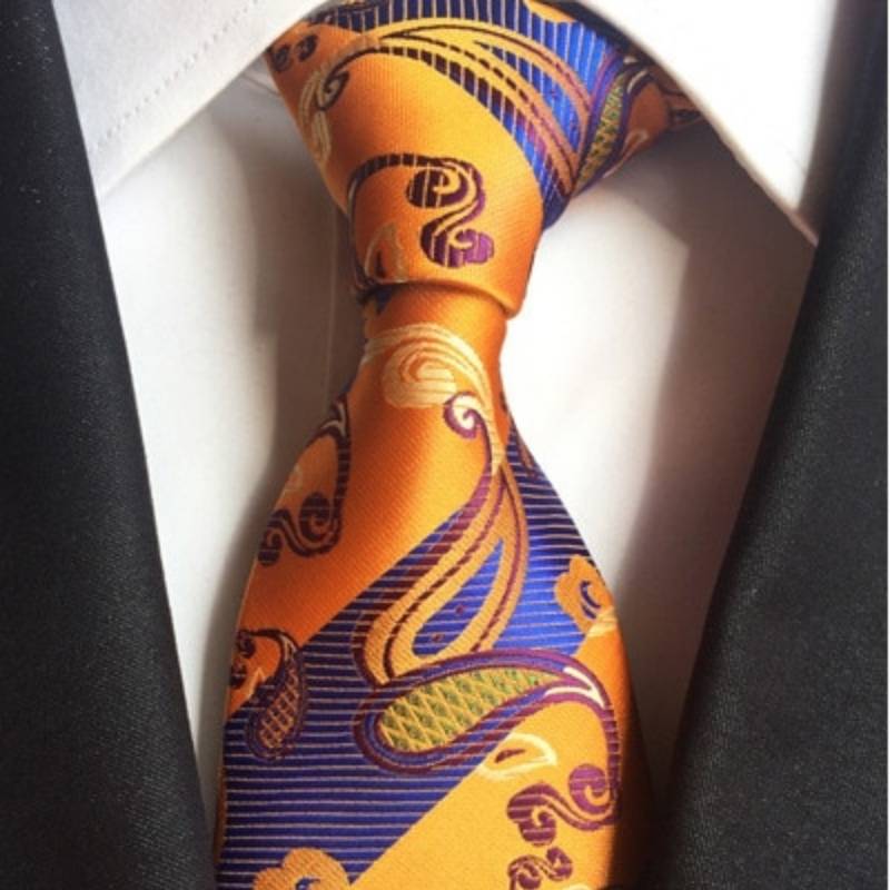 Oranje en blauw gestreepte stropdas met Paisley-patronen