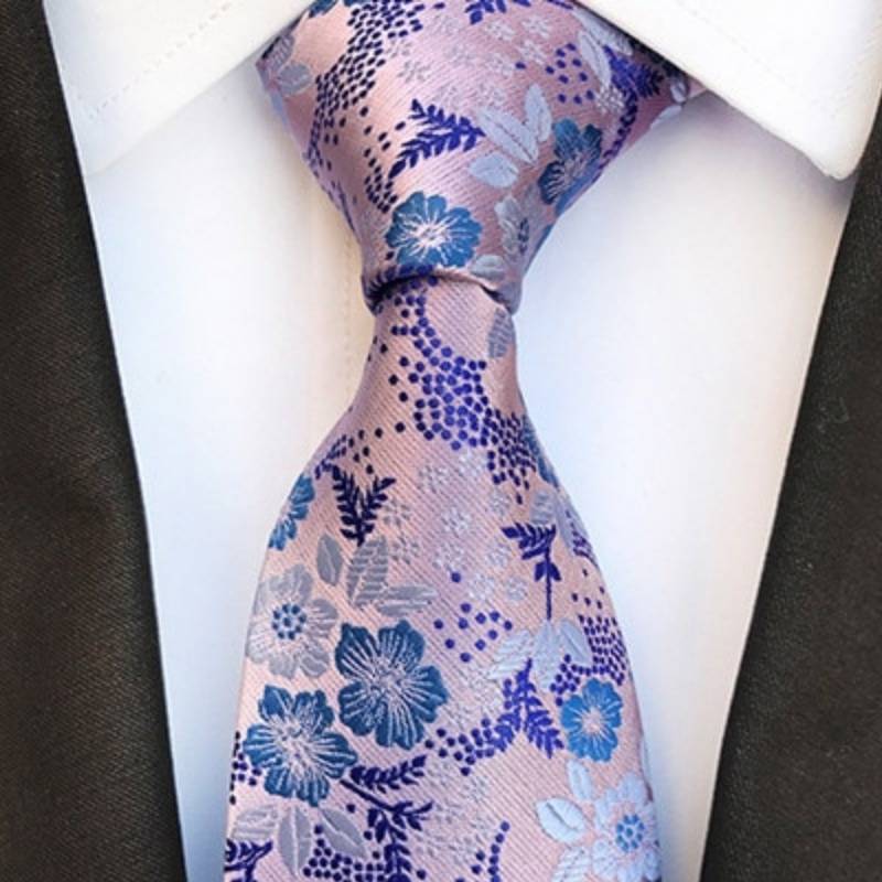 Roze stropdas met blauwe bloemen
