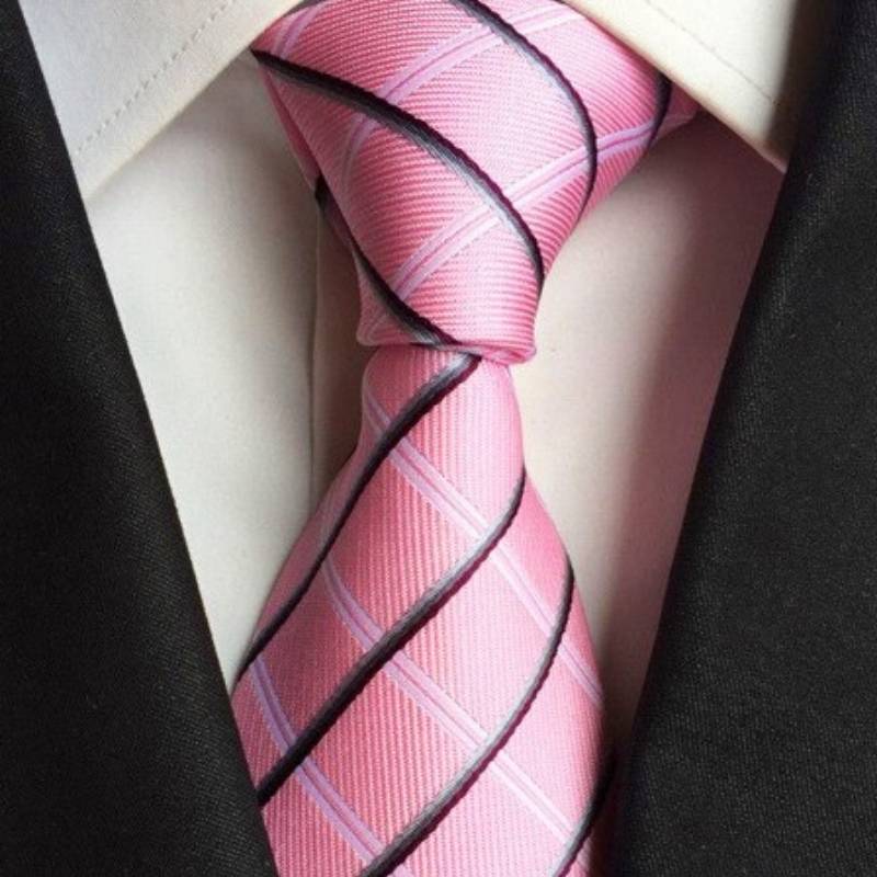 Roze stropdas met zwarte en witte strepen