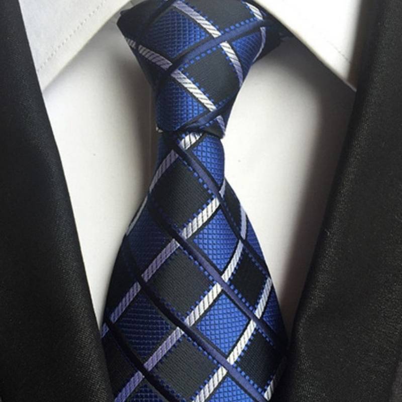 Zwart en blauw geblokte stropdas