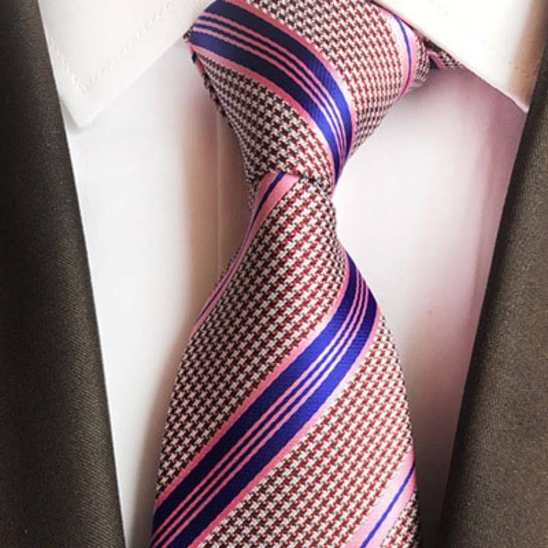 Stropdas met Beige Stippen en Roze en Blauwe Strepen