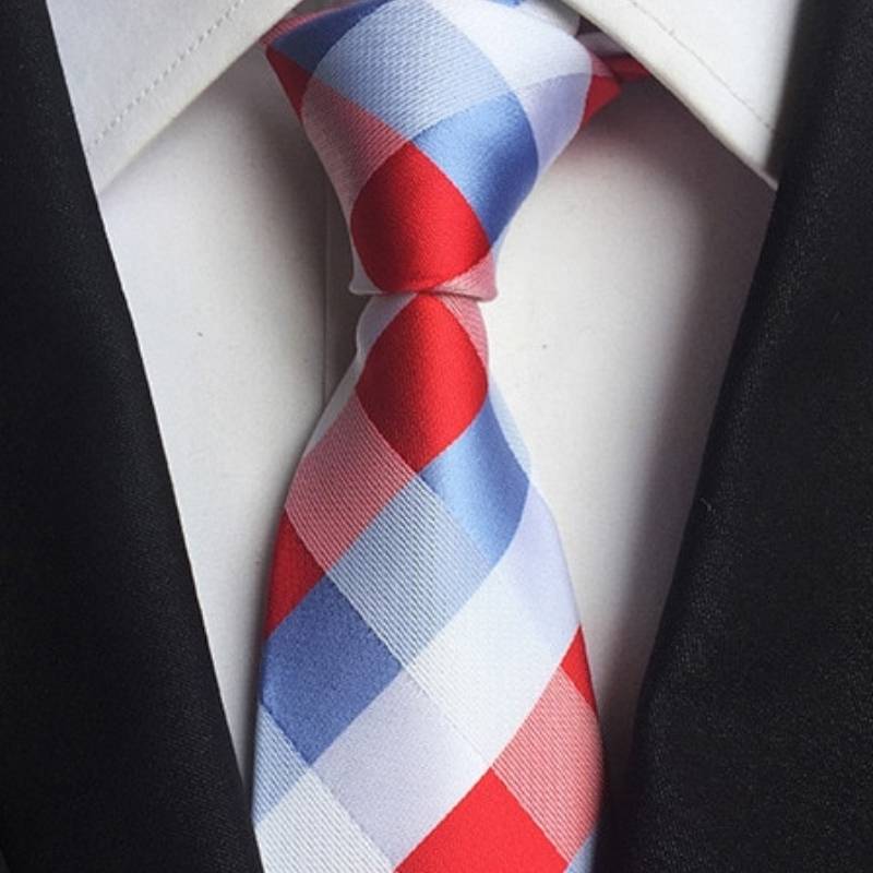 Wit, lichtblauw en rood gestreepte stropdas