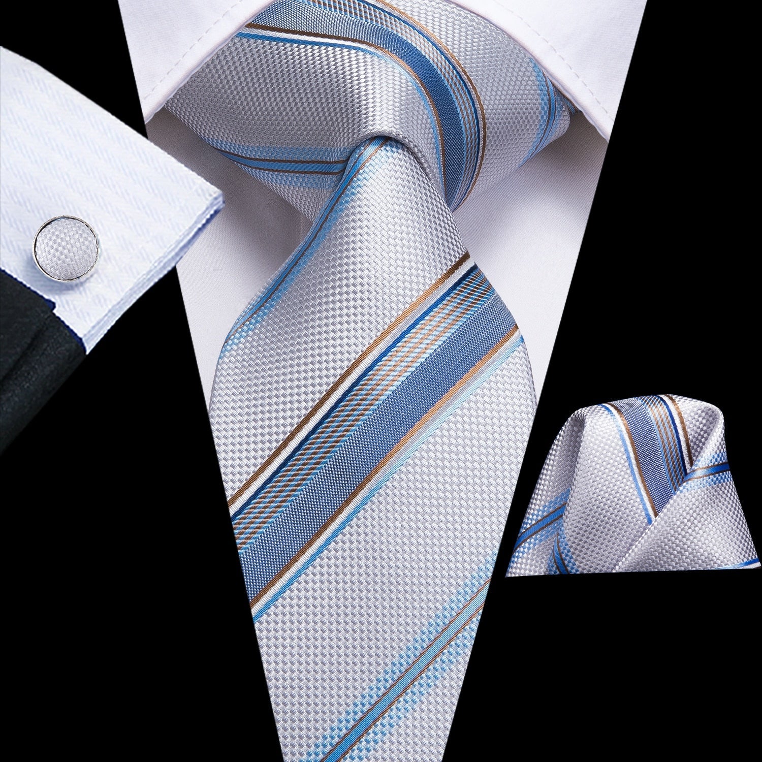 Grijs en blauw gestreepte stropdas
