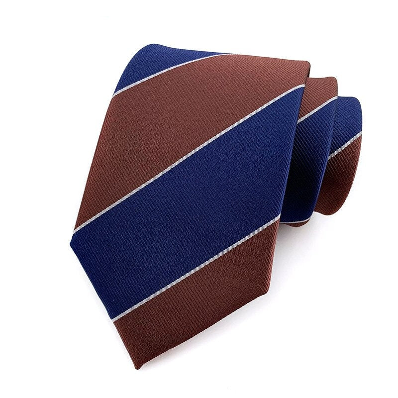Bruin en donkerblauw gestreepte stropdas