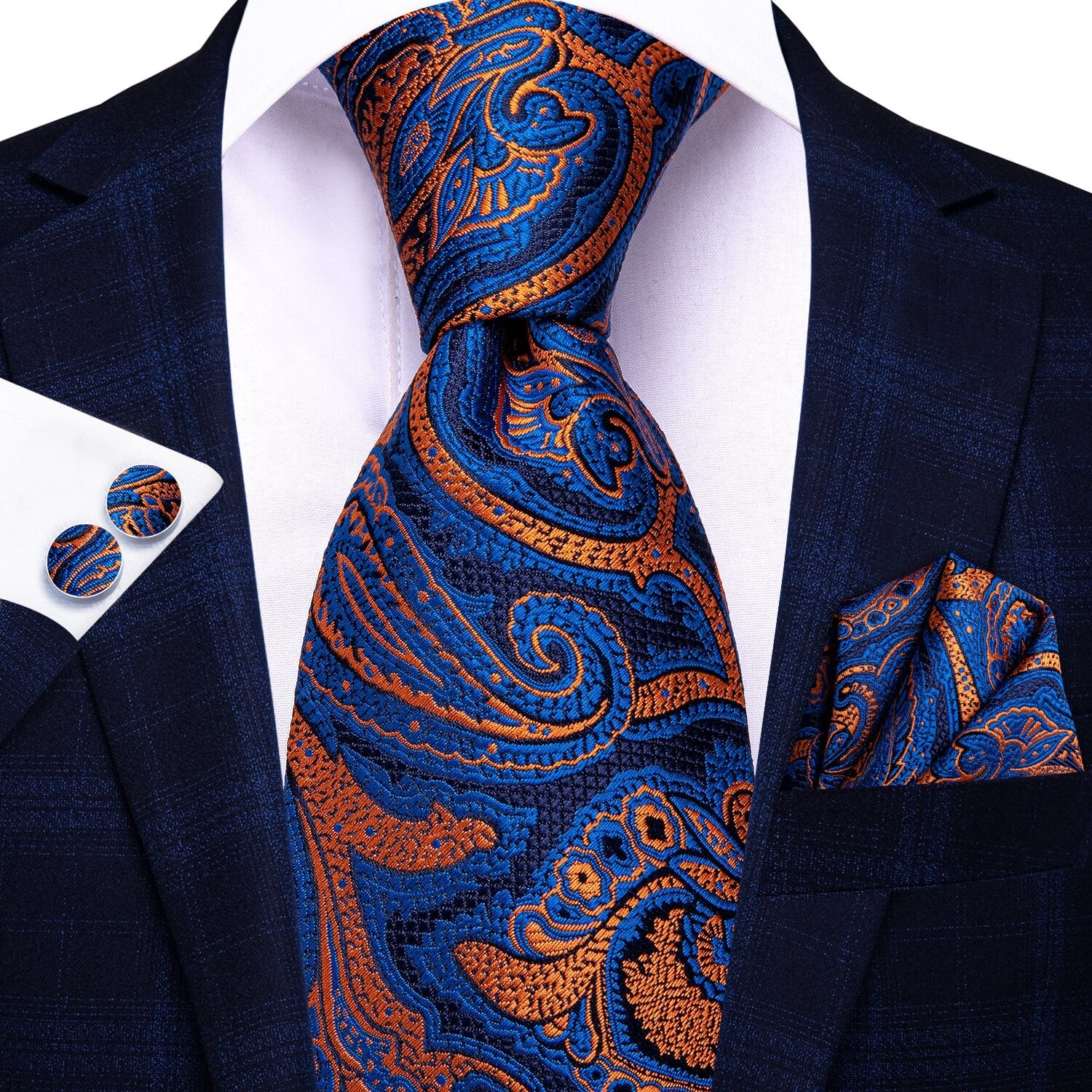 Blauw Oranje Paisley Stropdas