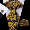 Gele gebloemde zwarte stropdas