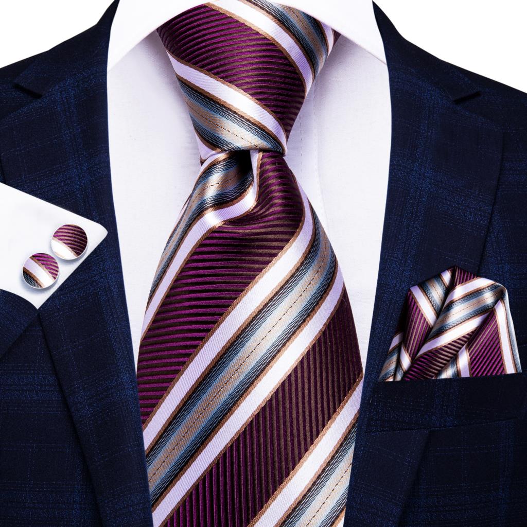 Paars, wit en grijs gestreepte stropdas