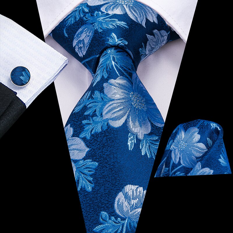 Oceaanblauwe stropdas met witte bloemen