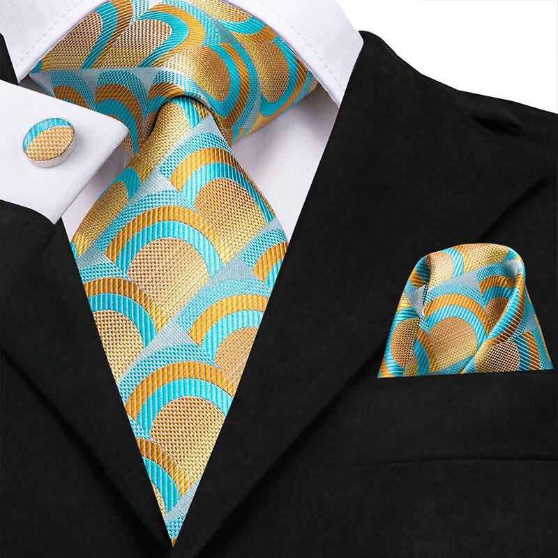 Turkoois blauw stropdas geel patroon