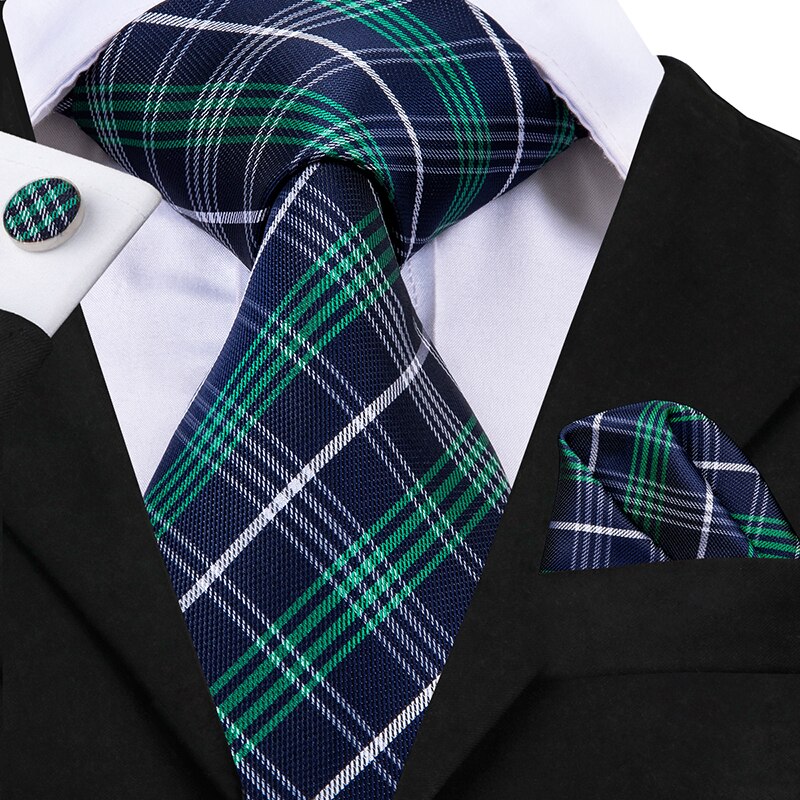 Blauw, groen en wit geblokte stropdas