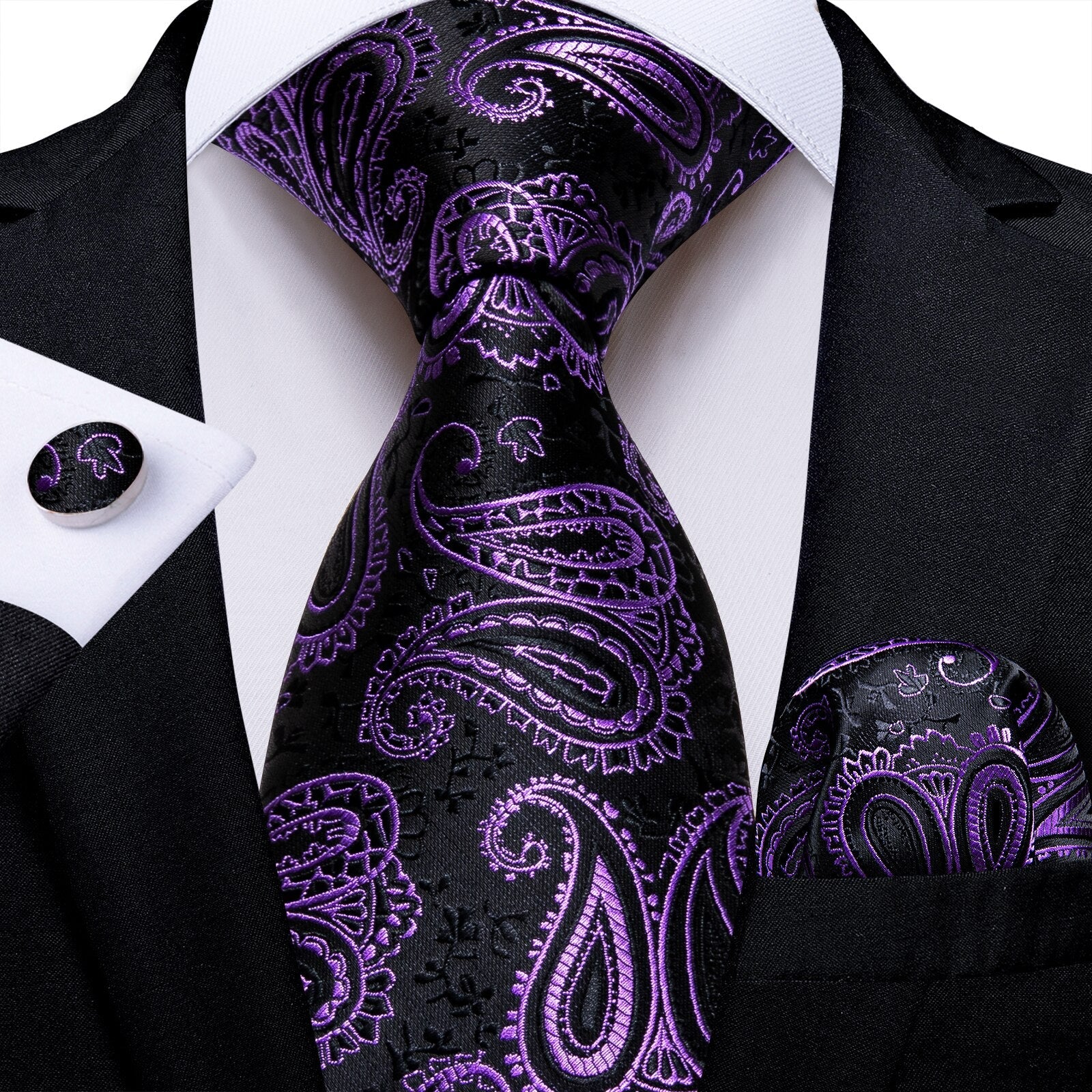 Paarse en zwarte paisley stropdas